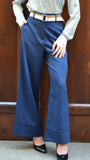 PANTALONE PALAZZO BLU CON CINTURA BICOLORE BEIGE