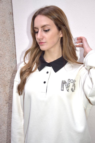 FELPA POLO CON STRASS BLU O PANNA