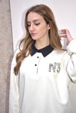 Felpa polo con strass blu o panna