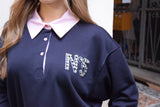 Felpa polo con strass blu o panna