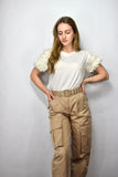 PANTA CARGO BEIGE CON CINTURA