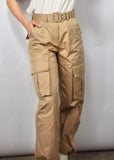 PANTA CARGO BEIGE CON CINTURA