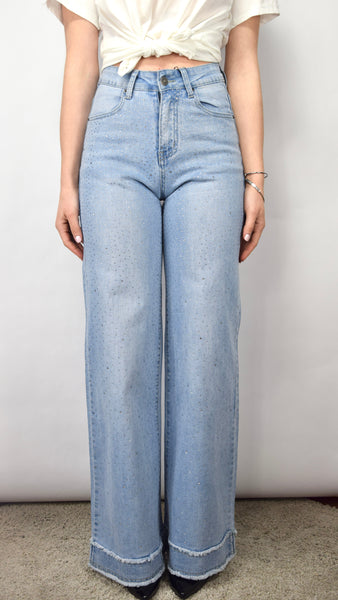 JEANS A PALAZZO CON STRASS