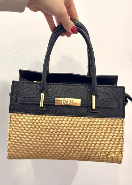 Borsa in pelle e paglia