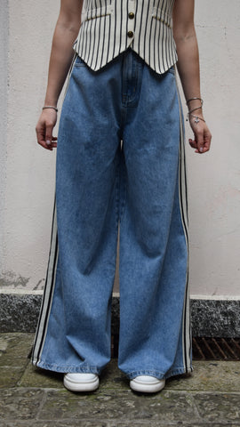 Jeans palazzo con banda laterale