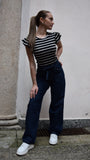 T-shirt girocollo a righe con voilant