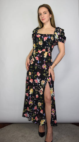 Abito Yhoanna lungo con scollo quadrato a fiori